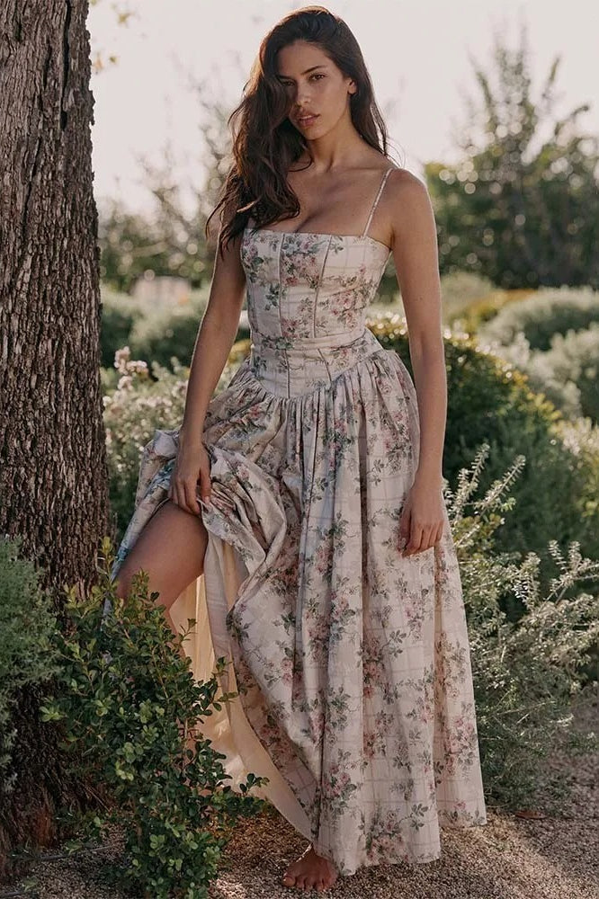 Print Pleated Spaghetti Maxi Dress Secondary image
