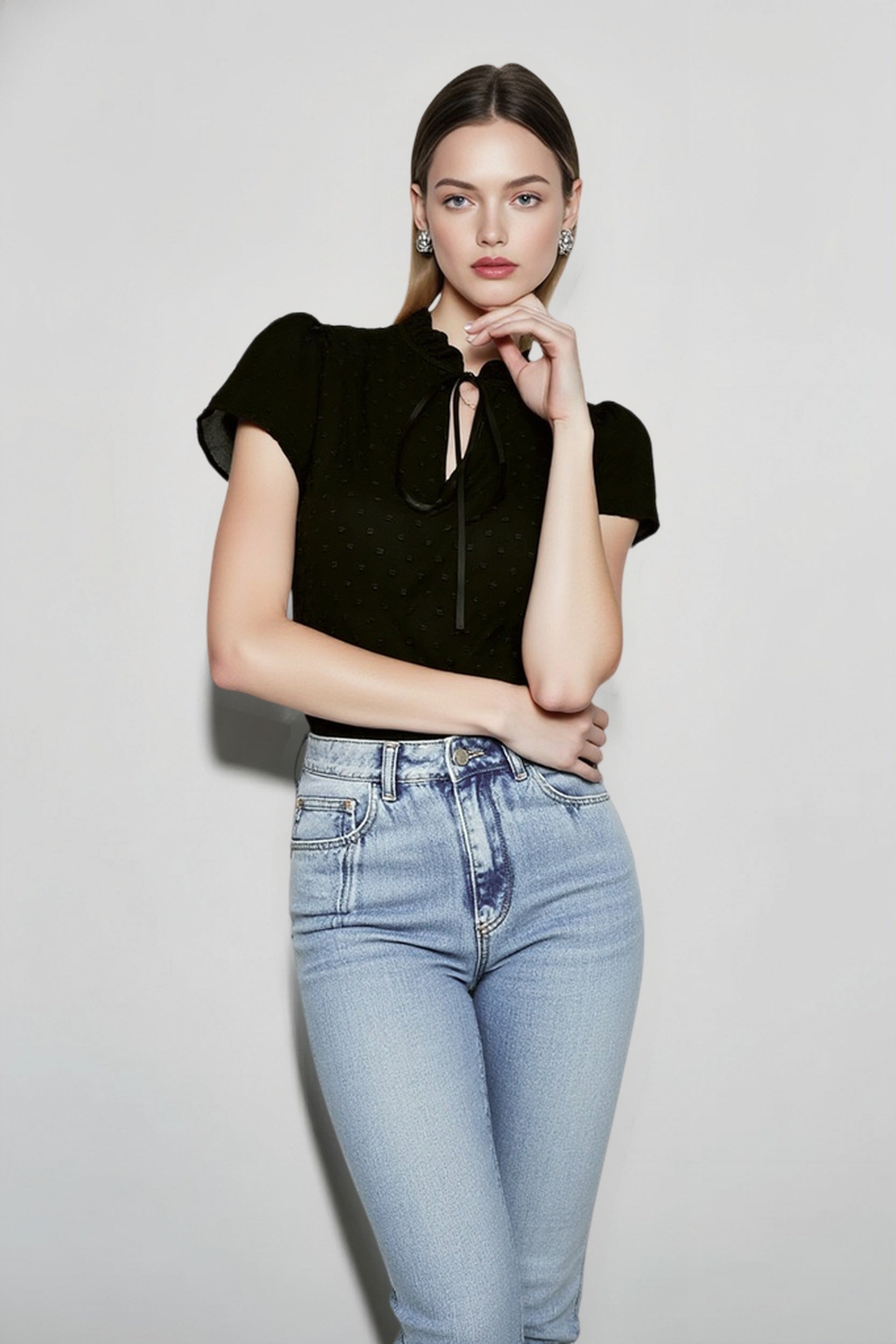 Summer Office Casual Bow Tie Collar Blouse Main image