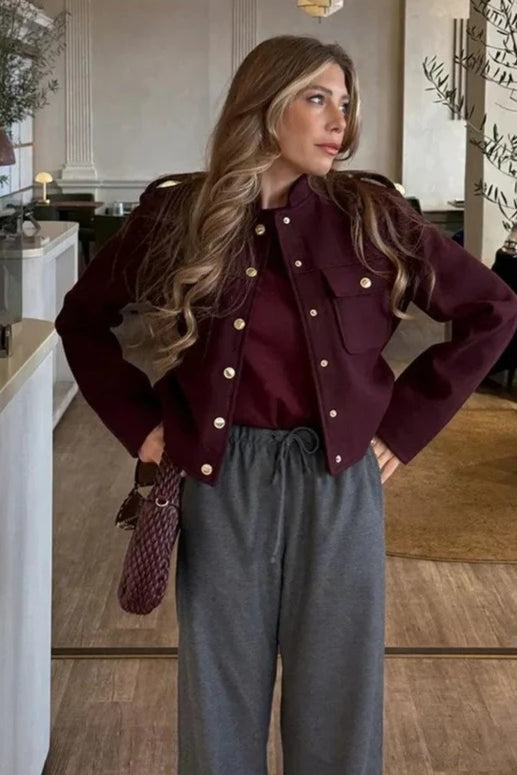 Retro Double Breasted Cropped Stand Collar Coat Secondary image