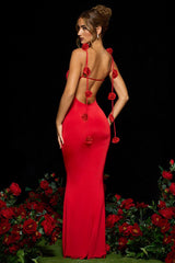 Strappy 3D Floral Maxi Party Dress