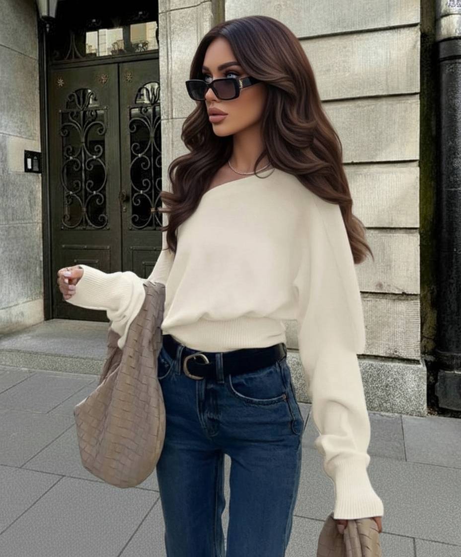 Off Shoulder Fitted Knit Sweater Main image
