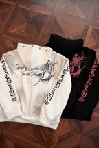 Gothic Dragon Graphic Studded Zip Hoodie