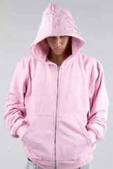 Patchwork Washed Print Zip Hoodie