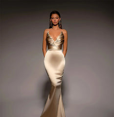 Champagne Satin Strapless Prom Dress