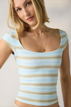 Printed Ribbed Square Neck Fitted Crop Top
