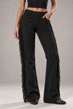 Side Fringe Suede Look Wide Leg Pants