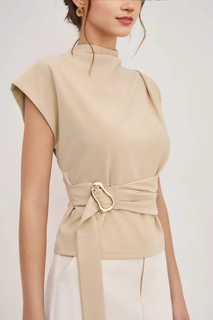Elegant Cinched Mock Neck T-Shirt Secondary image