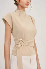 Elegant Cinched Mock Neck T-Shirt