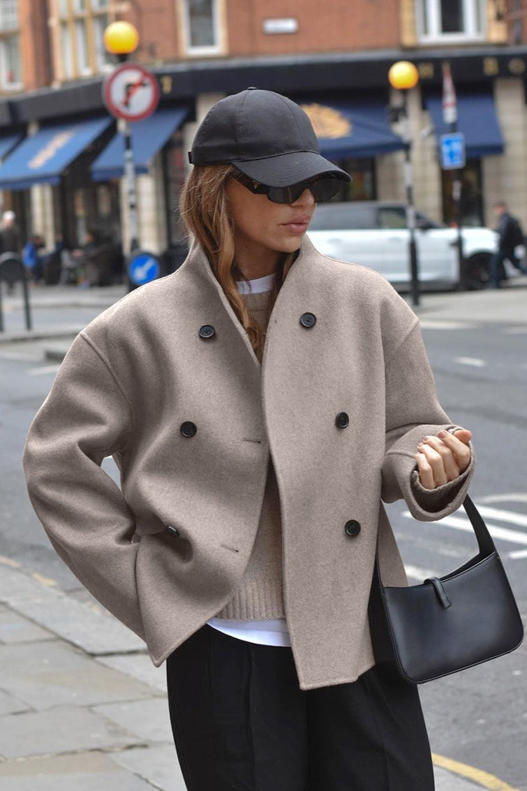 Brown Double Breasted Wool Blend Coat Main image