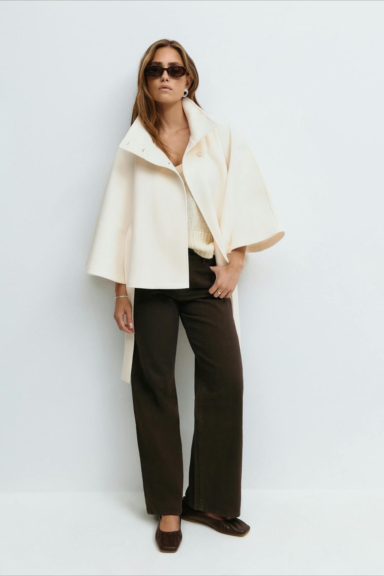 High Neck Button Detail Batwing Sleeve Coat Secondary image