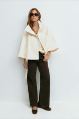 High Neck Button Detail Batwing Sleeve Coat