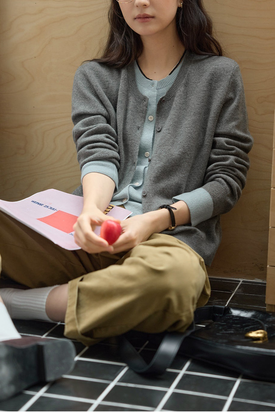 Wool Color Block Layered Cardigan Secondary image