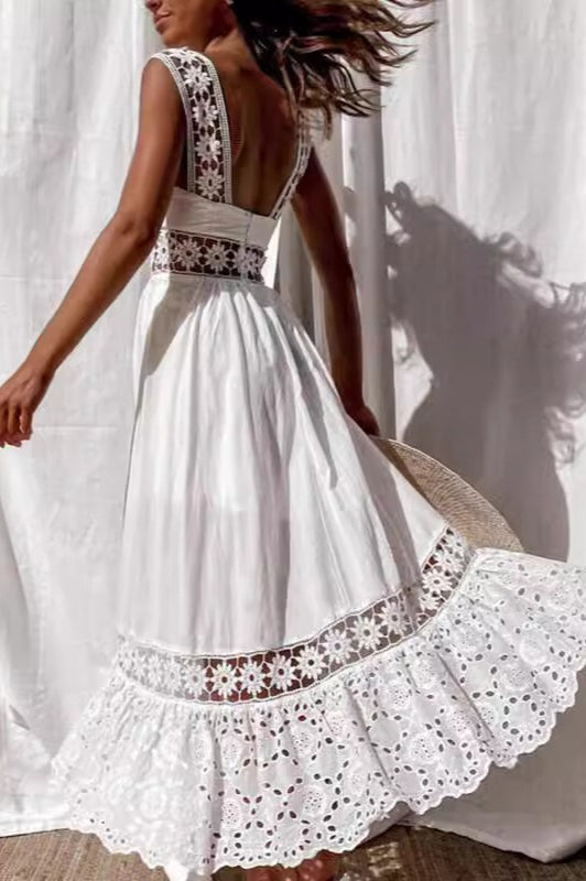 Lace Spliced Sleeveless Flared Maxi Chic Boho Dress Secondary image