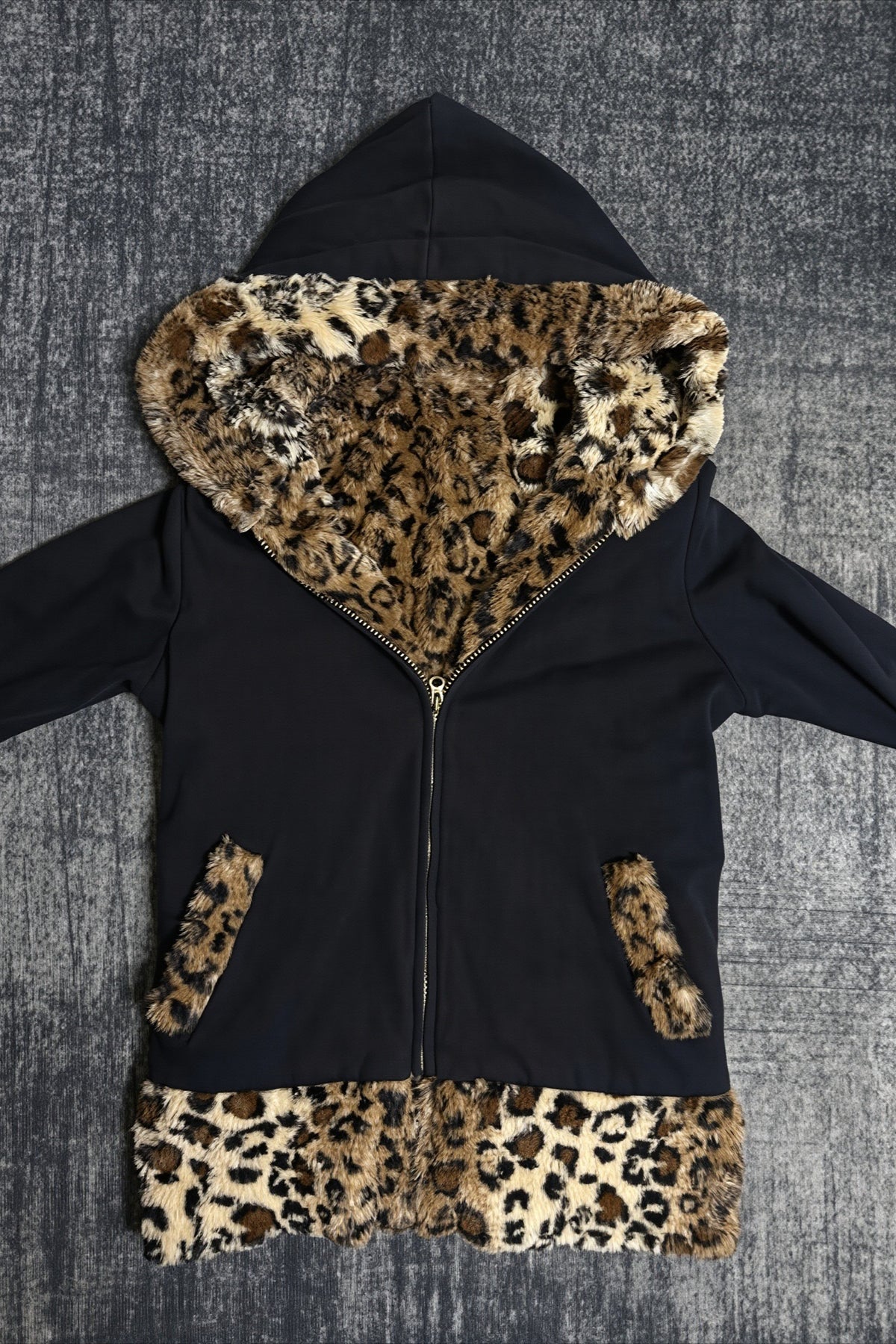 Leopard Lined Gothic Zip Up Hoodie