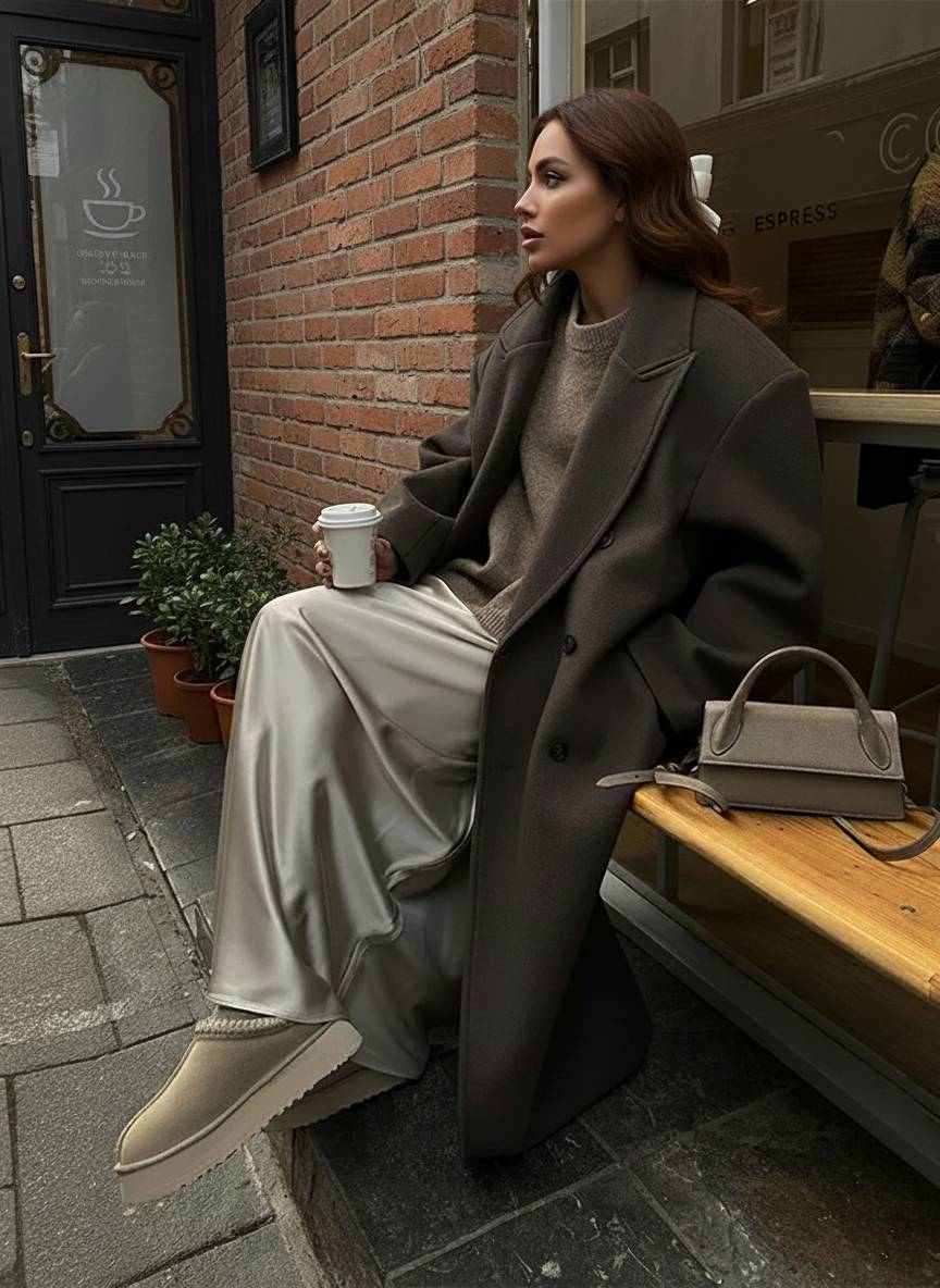 Solid Double-Breasted Turn-Down Overcoat Secondary image