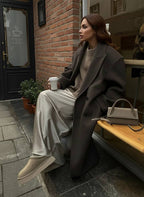 Solid Double-Breasted Turn-Down Overcoat