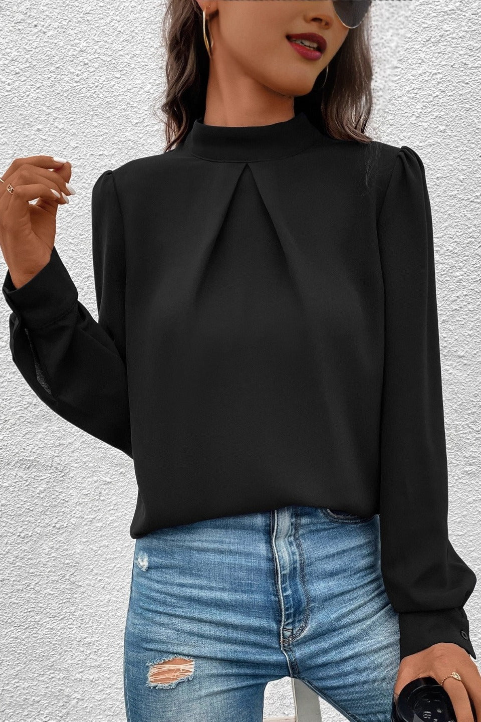 Chic Design Long Sleeve Solid Autumn Elegant Blouse Main image