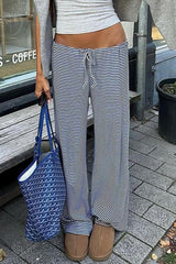 Striped Knitted High Waist Slim Casual Pants