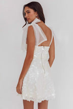 Low Cut Ribbon Slim Pink Sequin Dress