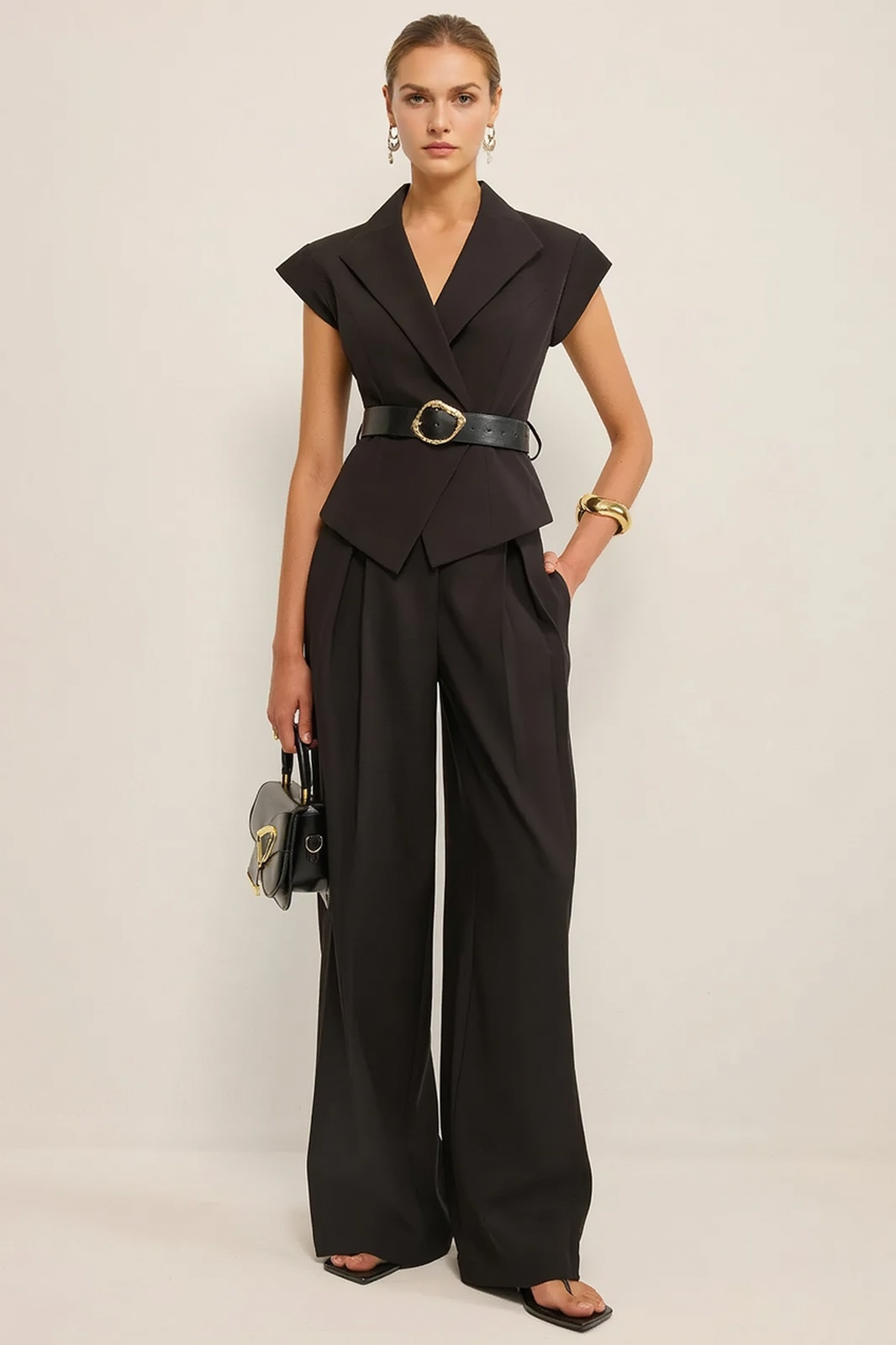Loose Sleeveless Top Wide Leg Two Piece Work Set Secondary image