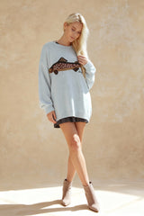 Oversized Fish Print Pullover Sweatshirt