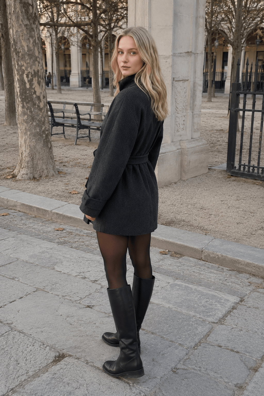 Fashion High Neck With Belt Woolen Overcoats