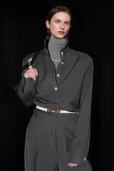 Petite Contrast Elastic Waist Shirt Wide Leg Pants Two Piece Set