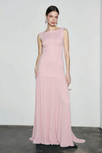 Solid Color Sleeveless Knit Slip Prom Dress