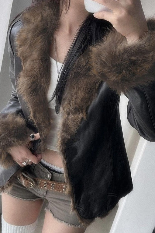 Faux Leather Fur Collar Coat Secondary image