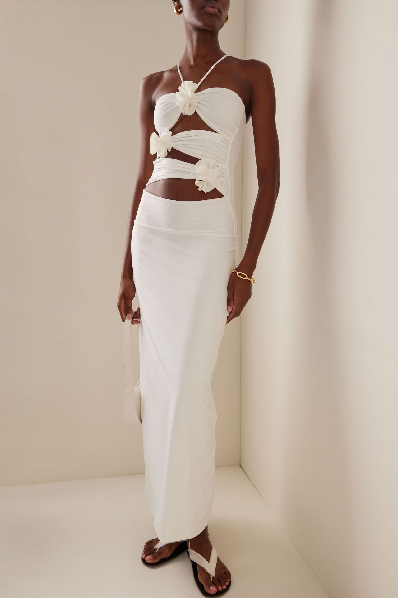 3D Floral Ruched Halter Bodycon Dress Secondary image