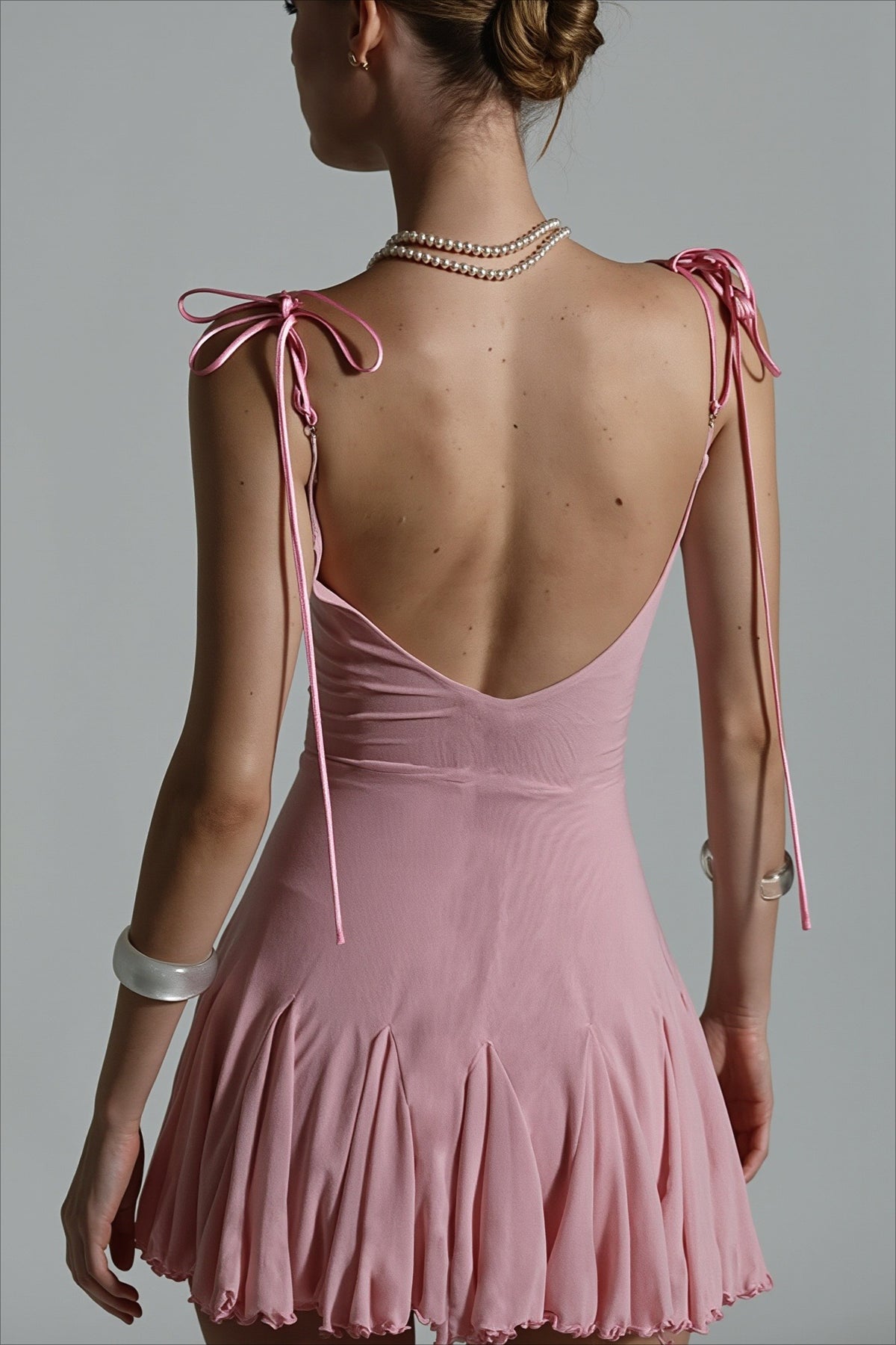 Tie Strap V Neck Flared Mini Dress
