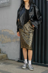 Tapered Hem Leopard Print Midi Skirt