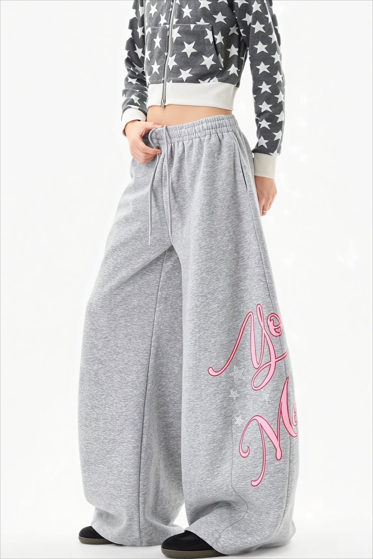 Letter Print Relaxed Wide Leg Sweat Pants Main image