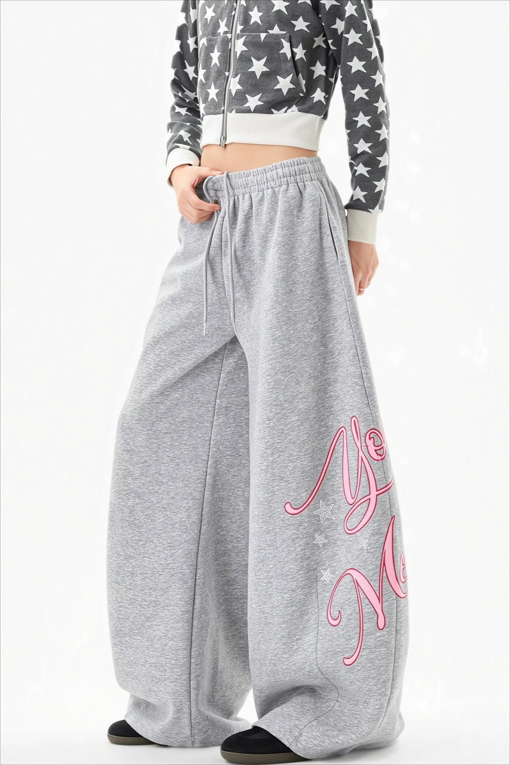 Letter Print Relaxed Wide Leg Sweat Pants