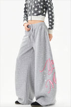 Letter Print Relaxed Wide Leg Sweat Pants