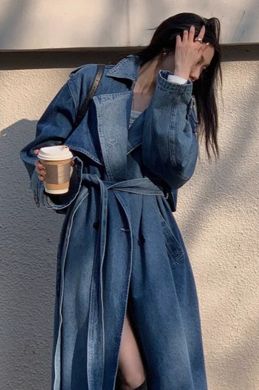 Washed Denim Relaxed Retro Long Overcoat Secondary image
