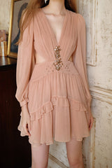 Crystal Cut Out Ruched Mini Dress
