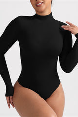 High Neck Long Sleeve Warm Tummy Control Thong Bodysuit