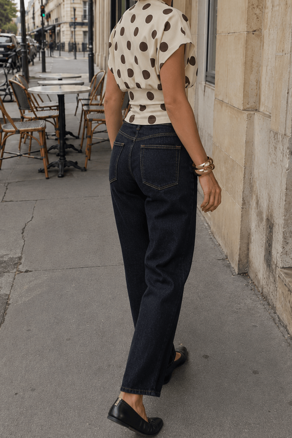 Polka Dot Waist Cinched Slim Crop Top Secondary image