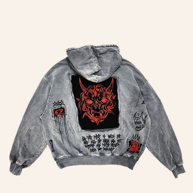 Heavy Washed Demon Print Hoodie Secondary image