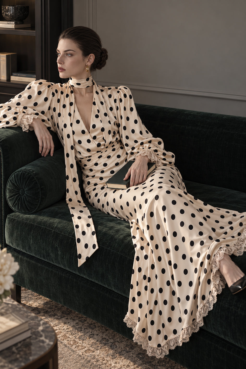 Vintage Polka Dot Sash Maxi Dress