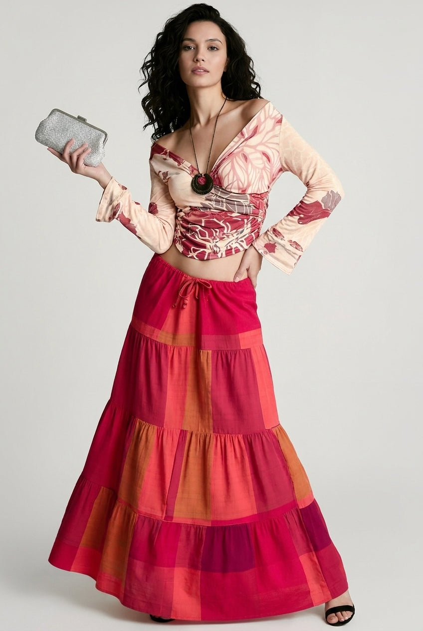 Color Block High Waist A Line Vacation Skirt Main image