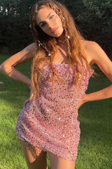 Spaghetti Strap Sequin Bodycon Mini Sequin Dress