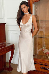 Lace Trim Satin Slip Birthday Dress