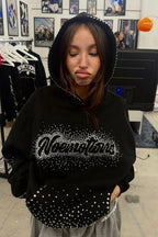 Rhinestone Script Graphic Oversized Pullover Hoodie