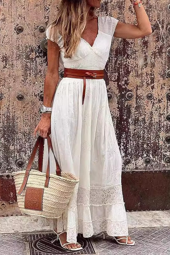 Lace Paneled Elegant Formal Maxi Boho Dress Main image