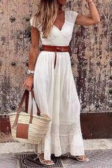 Lace Paneled Elegant Formal Maxi Boho Dress