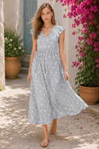 Polka Dot Print V-Neck Short Sleeve Dress