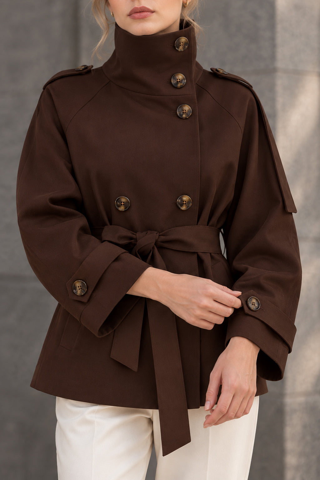 Turtleneck Double Breasted Waist Tie Coat