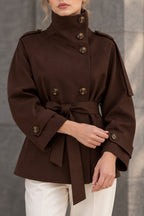 Turtleneck Double Breasted Waist Tie Coat